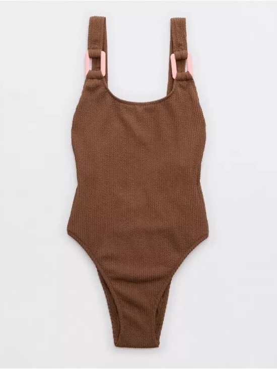 aerie Other - NWOT aerie crinkle birthday scoop cheekiest one piece in brown and pink